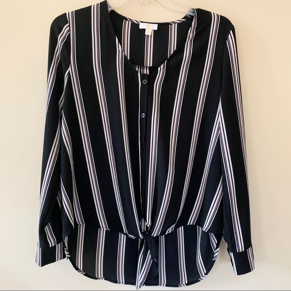 Striped Tie Front Top